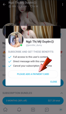 Giao diện nhập thông tin thẻ trên OnlyFans